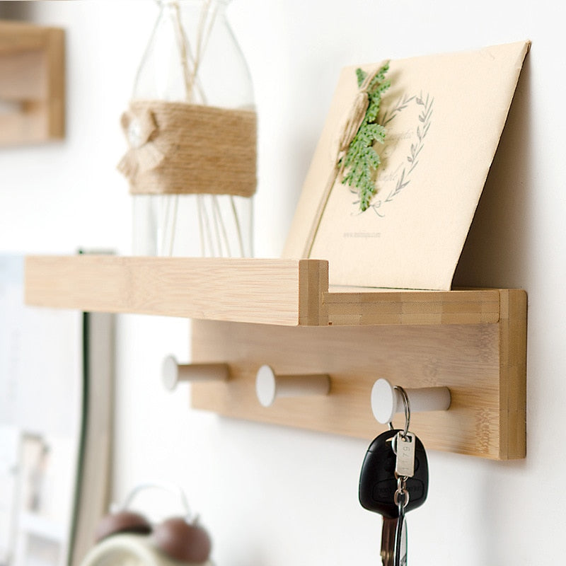 SUENTA Wandregal Holz mit Haken für Garderobe und Wohnzimmer - 2-4 Haken