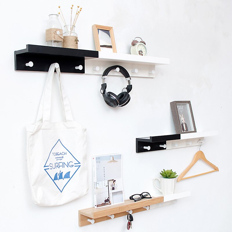 SUENTA Wandregal Holz mit Haken für Garderobe und Wohnzimmer - 2-4 Haken