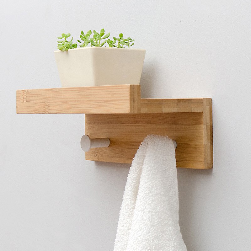 SUENTA Wandregal Holz mit Haken für Garderobe und Wohnzimmer - 2-4 Haken 2 Haken Naturholz