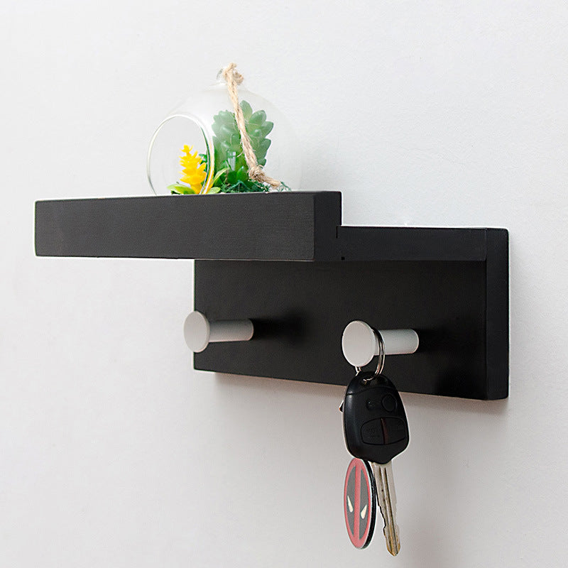 SUENTA Wandregal Holz mit Haken für Garderobe und Wohnzimmer - 2-4 Haken