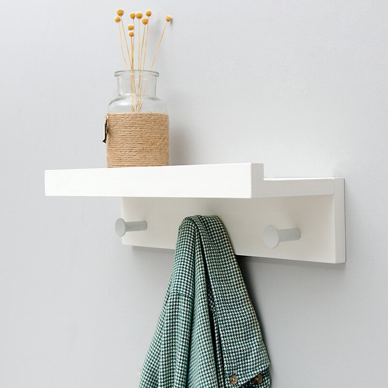 SUENTA Wandregal Holz mit Haken für Garderobe und Wohnzimmer - 2-4 Haken 3 Haken Weiß