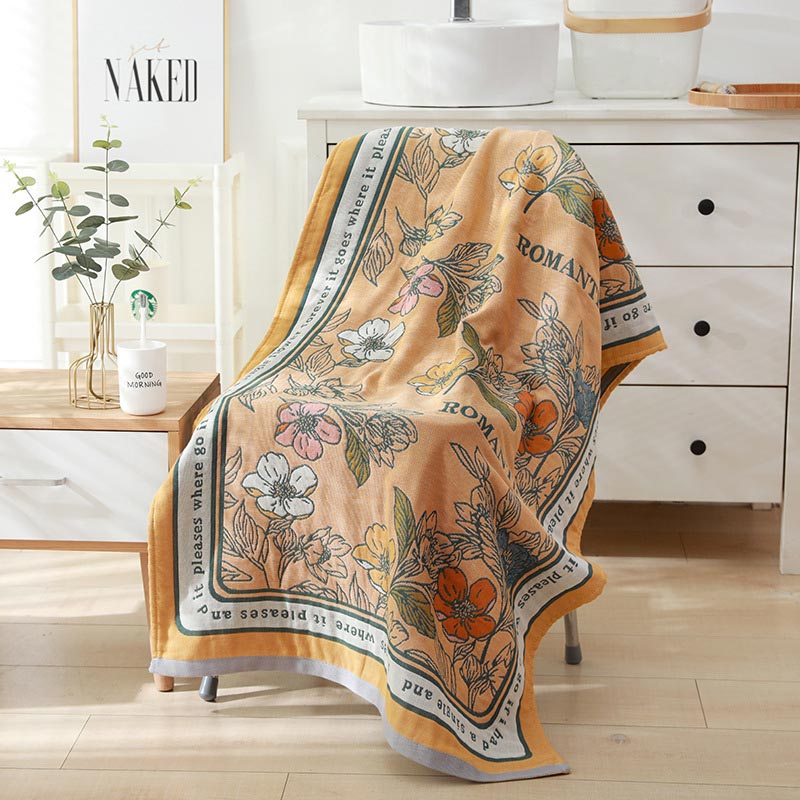 SUENTA Wendbares Strandtuch Mit Blumenmuster Für Entspannte Tage Gelb 80cm x 160cm