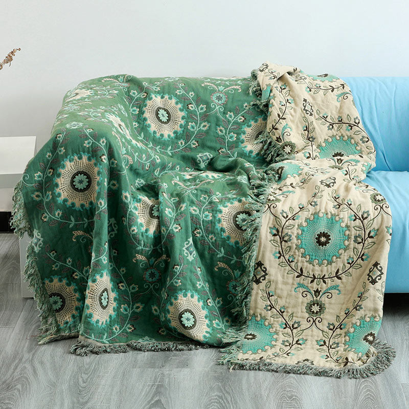 SUENTA Wende-Sofabezug aus 100% Baumwolle im Retro Design für Sofa Grün