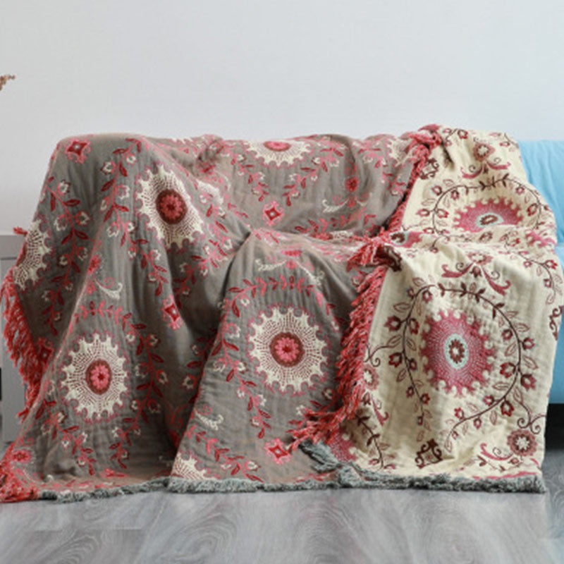 SUENTA Wende-Sofabezug aus 100% Baumwolle im Retro Design für Sofa Rot