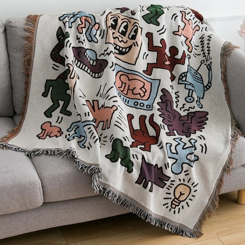 SUENTA Woven Decke mit Doodle-Muster – 130x160 cm, Baumwolle und Polyester Default
