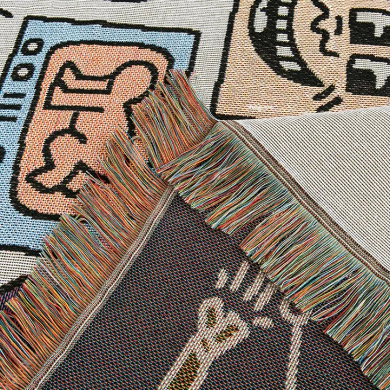 SUENTA Woven Decke mit Doodle-Muster – 130x160 cm, Baumwolle und Polyester
