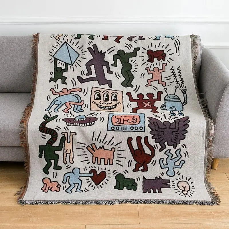SUENTA Woven Decke mit Doodle-Muster – 130x160 cm, Baumwolle und Polyester