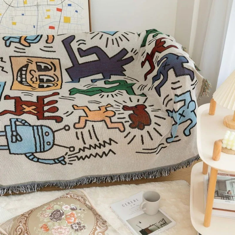 SUENTA Woven Decke mit Doodle-Muster – 130x160 cm, Baumwolle und Polyester