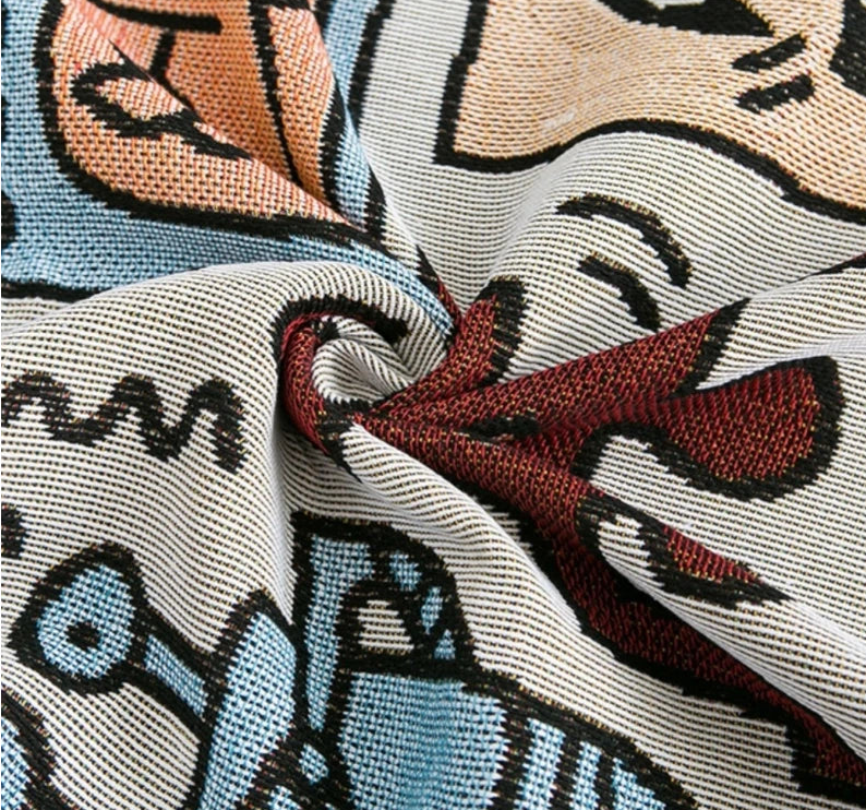 SUENTA Woven Decke mit Doodle-Muster – 130x160 cm, Baumwolle und Polyester