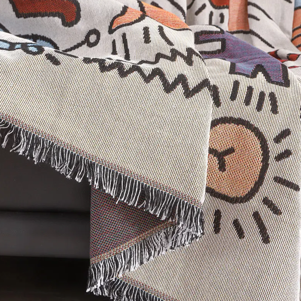 SUENTA Woven Decke mit Doodle-Muster – 130x160 cm, Baumwolle und Polyester