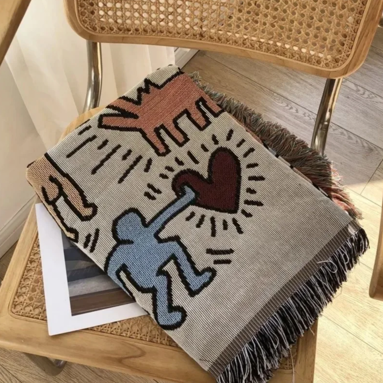 SUENTA Woven Decke mit Doodle-Muster – 130x160 cm, Baumwolle und Polyester