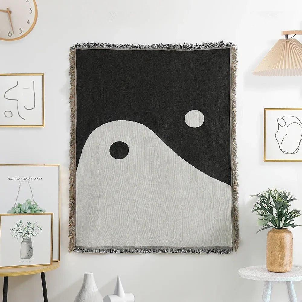 SUENTA Ying Yang Wurfdecke 125x150 cm – Buntes Blockdesign aus Polyester-Baumwolle Default