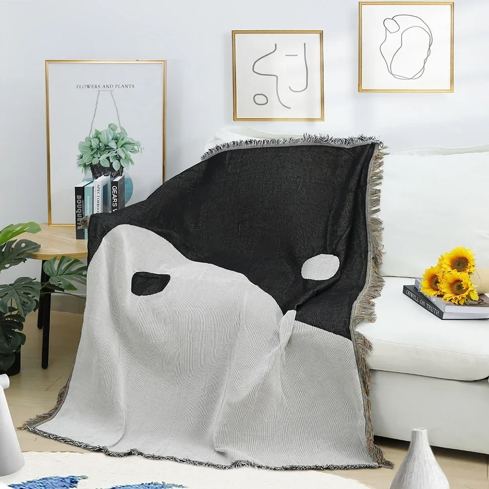 SUENTA Ying Yang Wurfdecke 125x150 cm – Buntes Blockdesign aus Polyester-Baumwolle