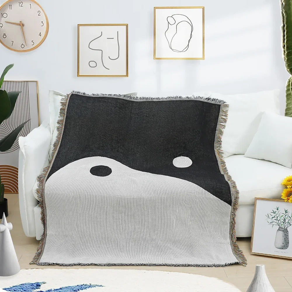 SUENTA Ying Yang Wurfdecke 125x150 cm – Buntes Blockdesign aus Polyester-Baumwolle