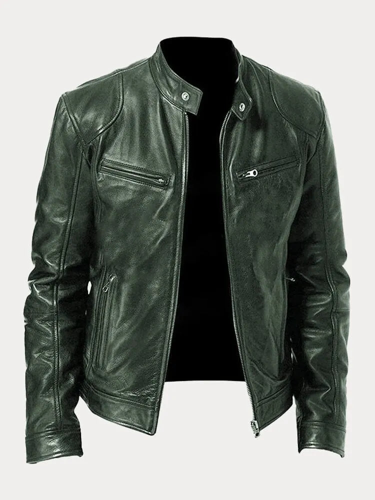 SUENTA Damen Lässige Lederjacke Moderne Stil Robustheit Grün