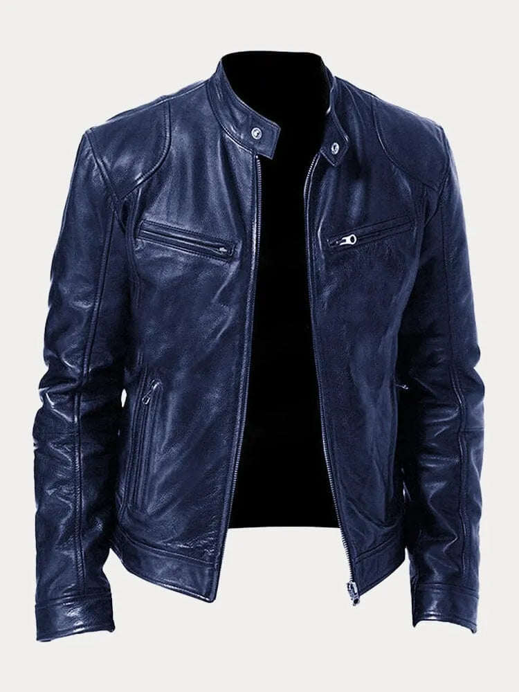 SUENTA Damen Lässige Lederjacke Moderne Stil Robustheit Blau