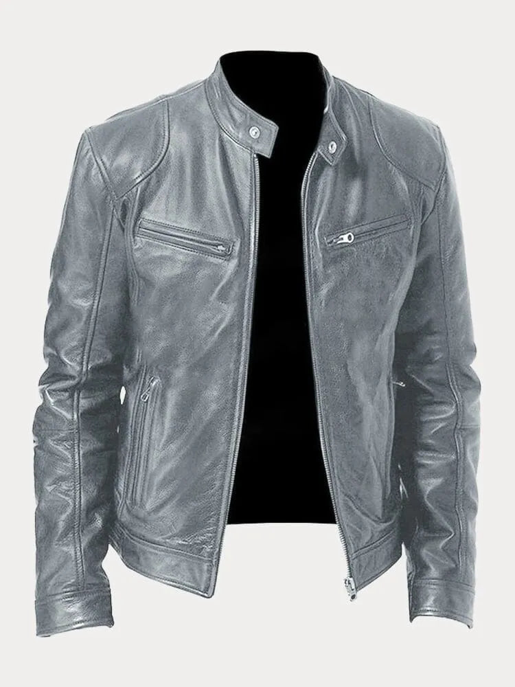 SUENTA Damen Lässige Lederjacke Moderne Stil Robustheit Grau