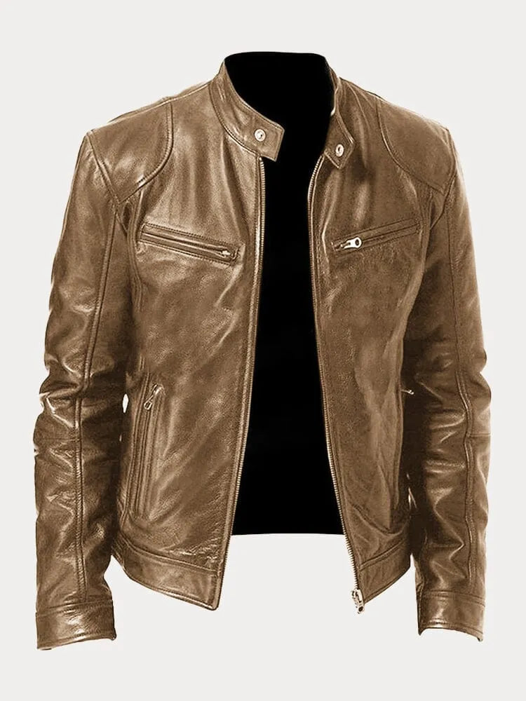 SUENTA Damen Lässige Lederjacke Moderne Stil Robustheit Khaki