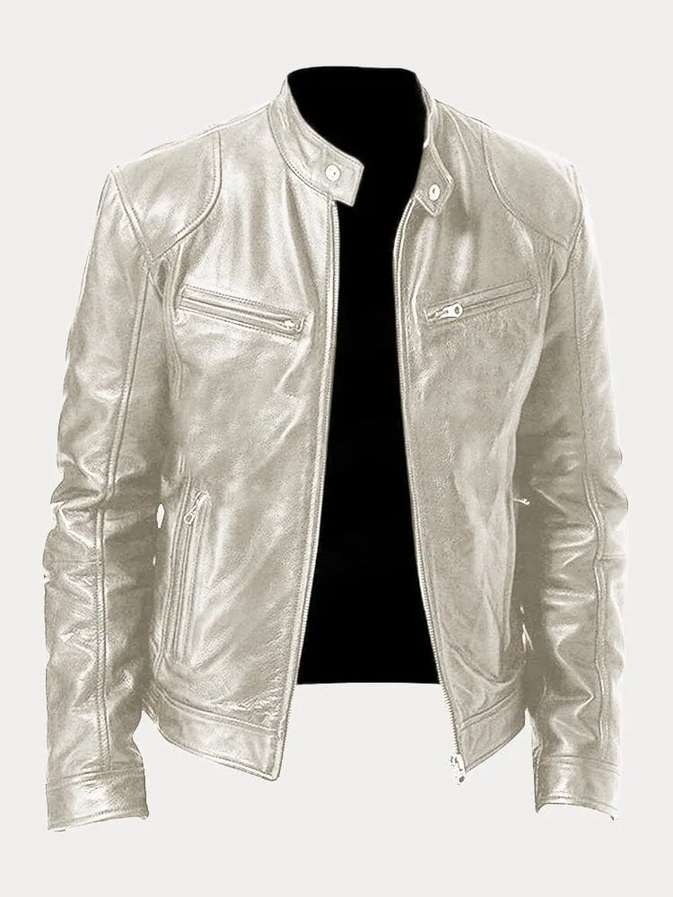 SUENTA Damen Lässige Lederjacke Moderne Stil Robustheit Silber