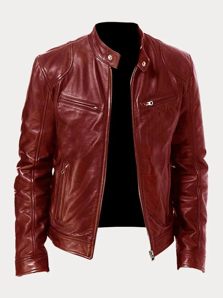 SUENTA Damen Lässige Lederjacke Moderne Stil Robustheit Bordeaux