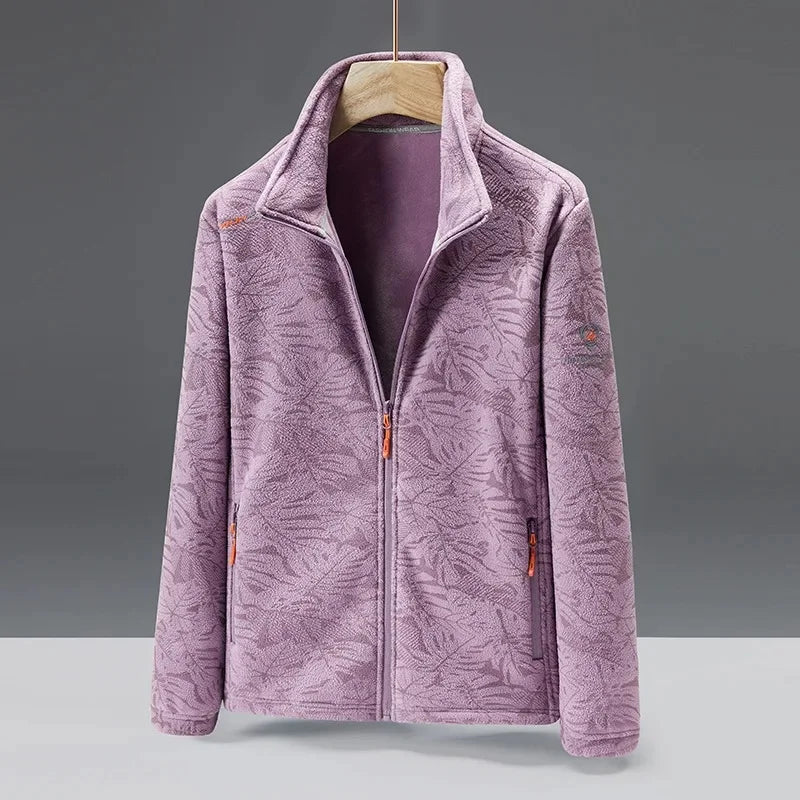 SUENTA Unisex Modische Fleece Jacke Warme Alltag Büro Freizeit Hellviolett (Damen)