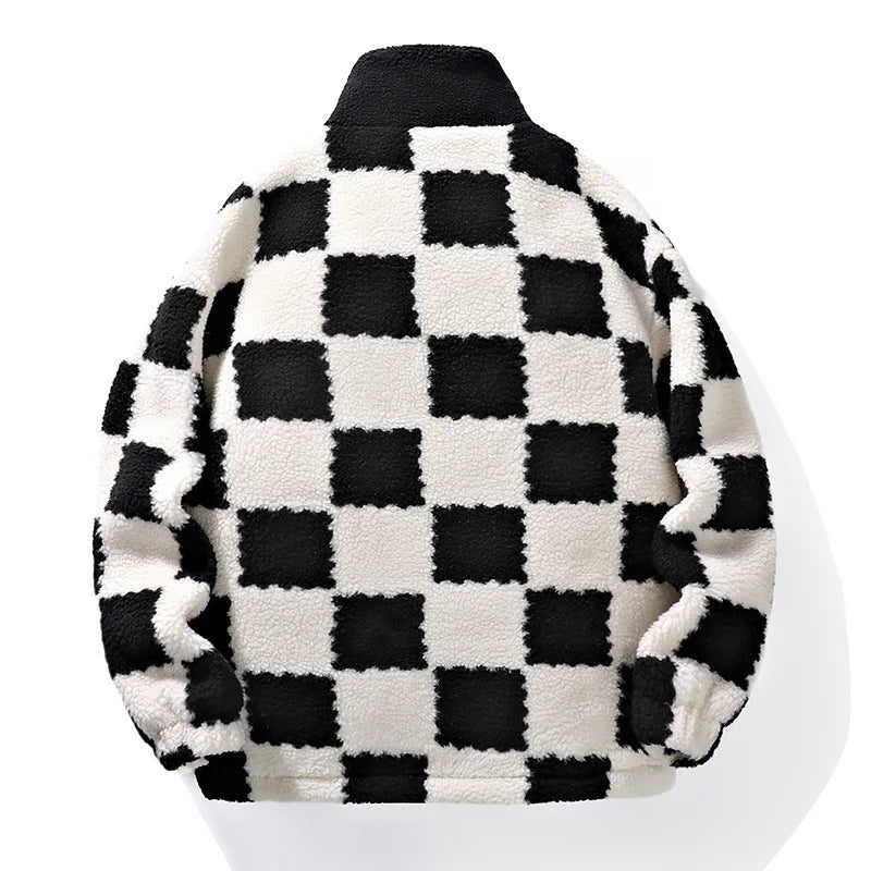 SUENTA Herren Schachbrettmuster Jacke Winter Markanter Look