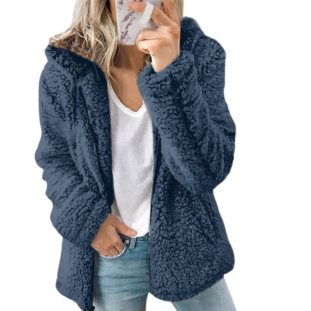 SUENTA Damen Lässiges Kapuze Jacke Warme Lockeren Passform - Winterjacke Damen Blau