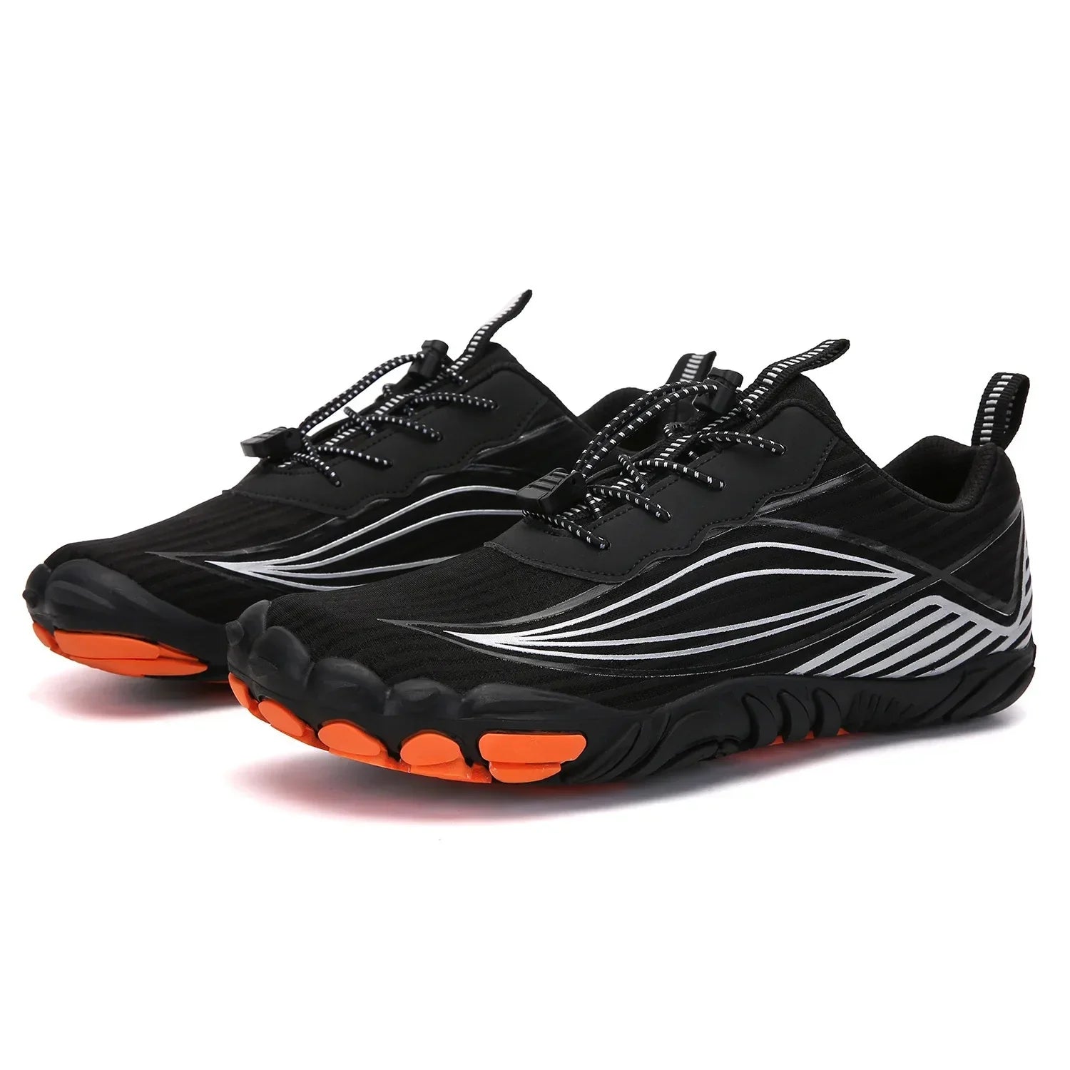 SUENTA Unisex Flache Barfußschuhe Wasserdichte Fünfzehige Aufbau Schwarz 2