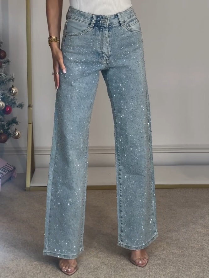 SUENTA Damenjeans Glitzernde Hohen Bund Funkelnde Details Bequem
