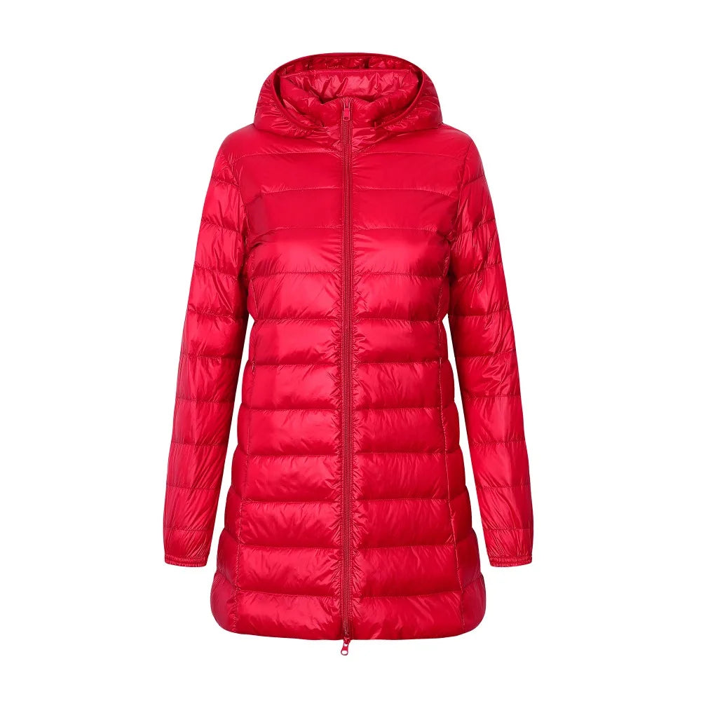 SUENTA Flames Damen Daunenjacke - Warm und Zeitlos mit Kapuze Rot