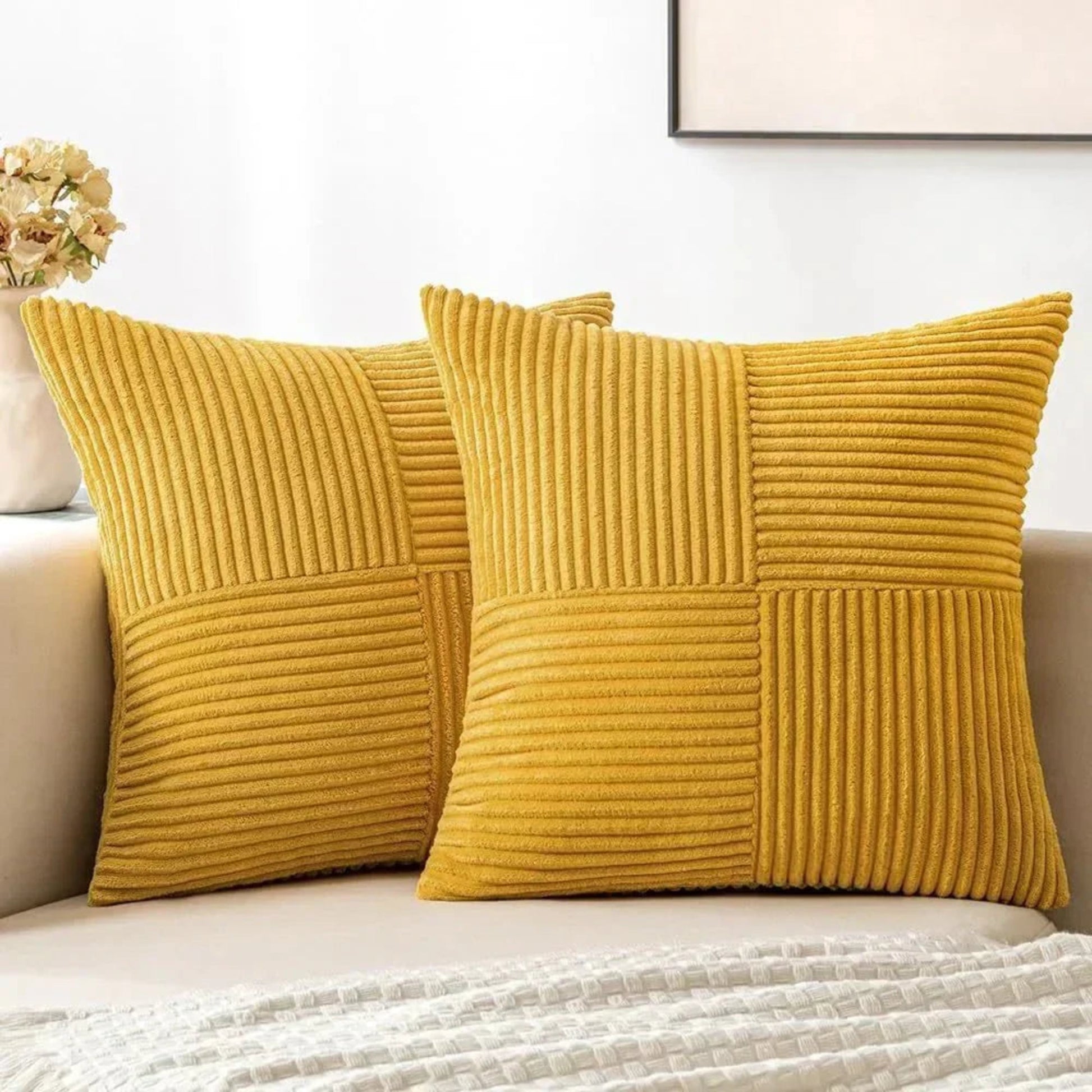SUENTA Samtkissenbezüge 45x45 Cm Luxusweich Für Sofa Und Bett Gelb 45x45cm