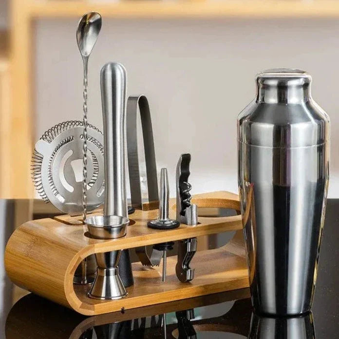 SUENTA Metallisches Bar-Set Elegantes Cocktail- und Barkeeper-Set Silber