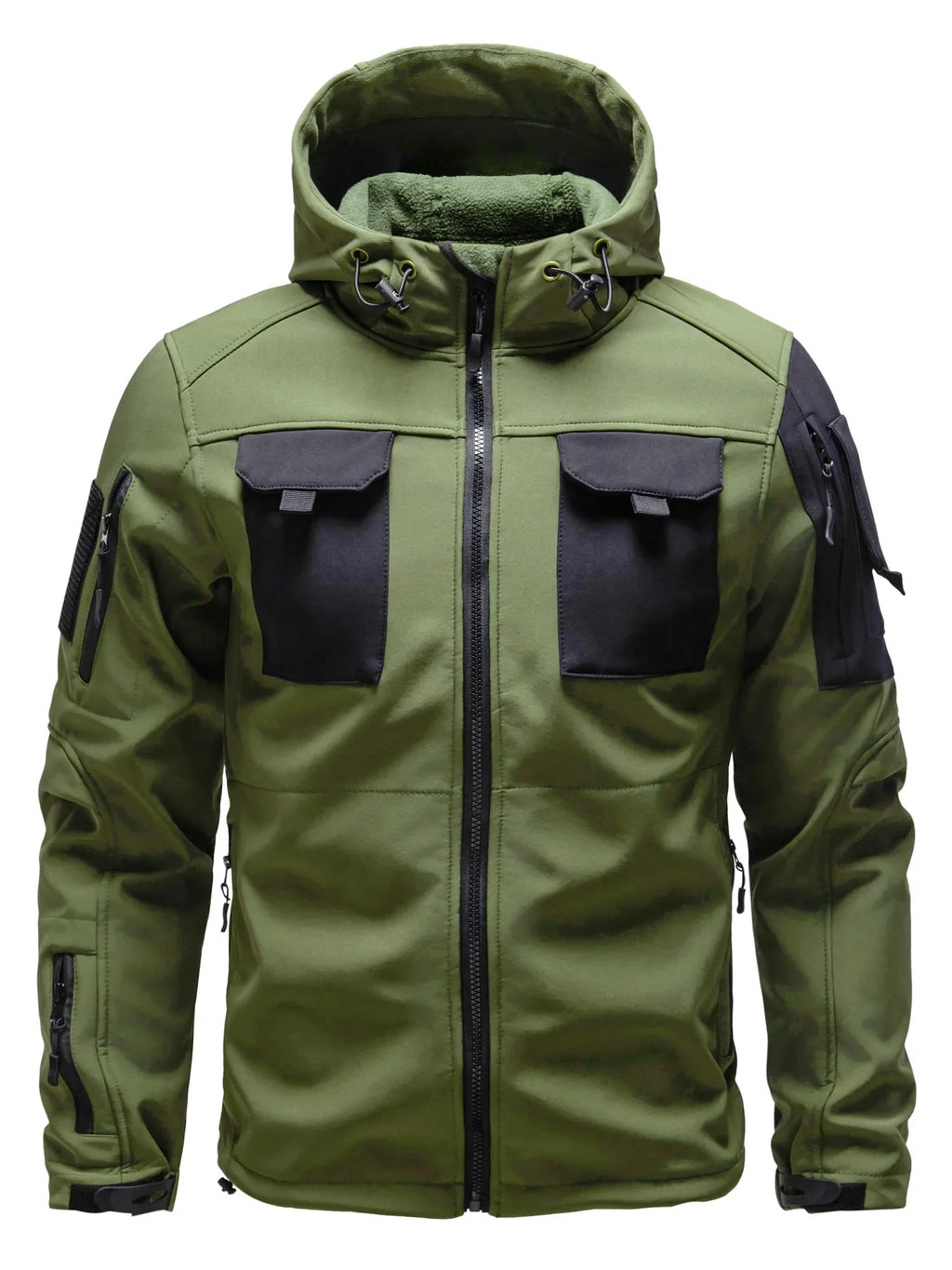 SUENTA Herren Mehreren Taschen Softshell Jacke Mit Kapuze Armeegrün