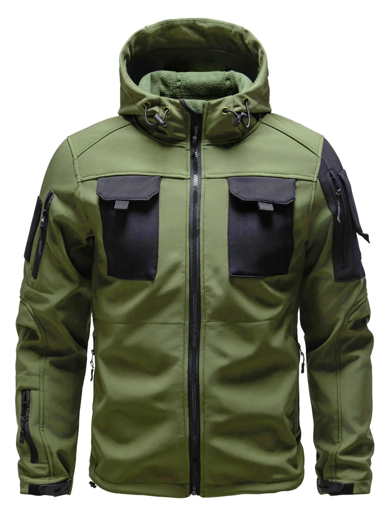 SUENTA Herren Mehreren Taschen Softshell Jacke Mit Kapuze Armeegrün