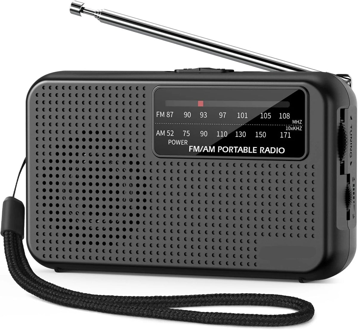 SUENTA Portable AM/FM Emergency Radio Battery Powered with Telescopic Antenna & Headphone Jack - Compact Transistor Pocket Radio for Camping, Survival & Home Black