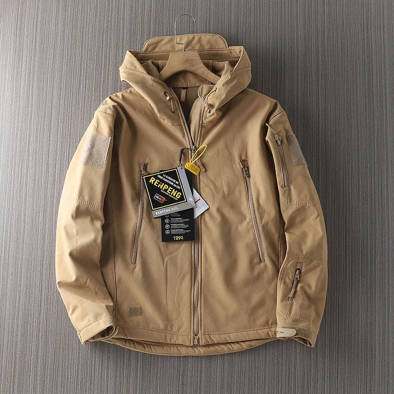 SUENTA Herren Softshelljacke mit Kapuze und Frontreißverschluss Khaki