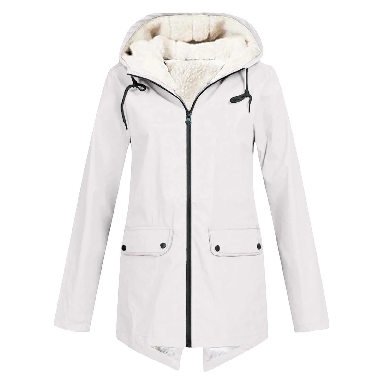SUENTA Damen Winter Wasserdichter Trenchcoat Mit Kapuze Taschen Weiß
