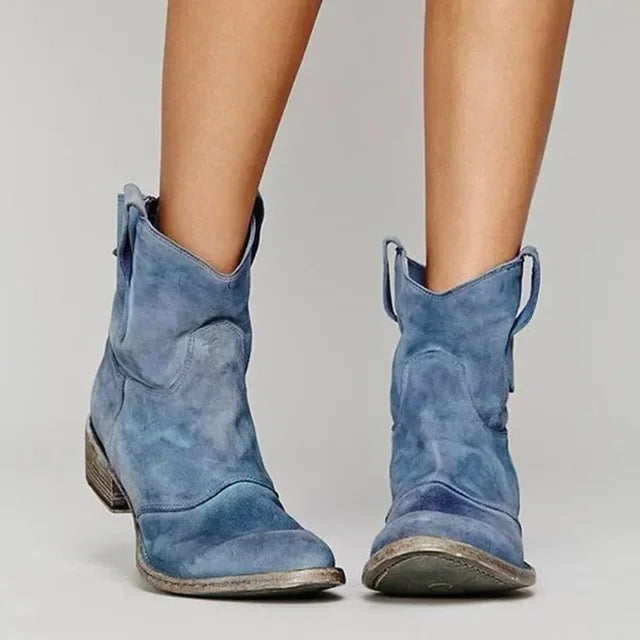 SUENTA Beverly Damen Cowboy-Stiefelette - Im Vintage-Stil Blau