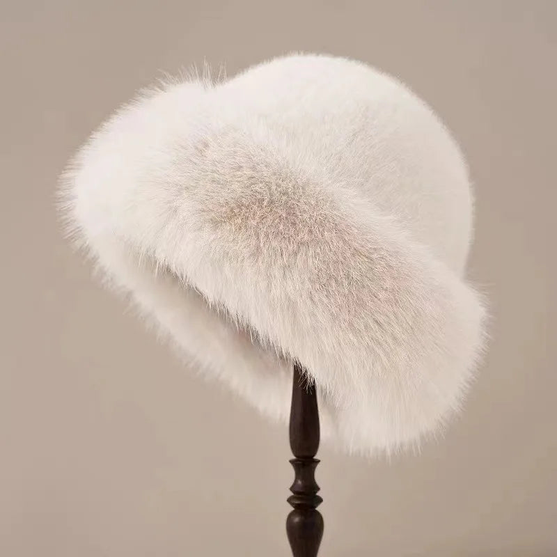 SUENTA Elegante Kunstfell Wintermütze Stilvollen Modisch Kunstfell Wit