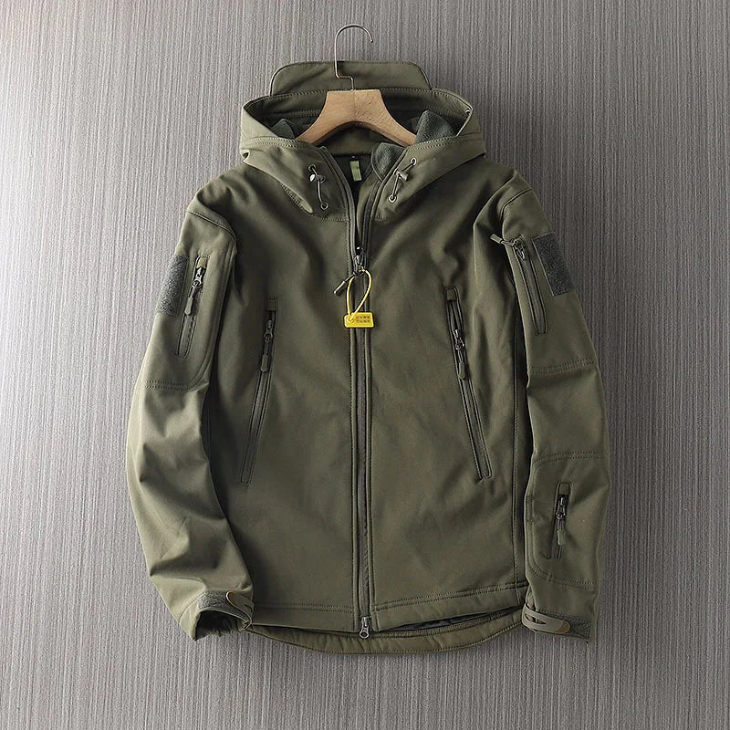 SUENTA Herren Softshelljacke mit Kapuze und Frontreißverschluss Armeegrün