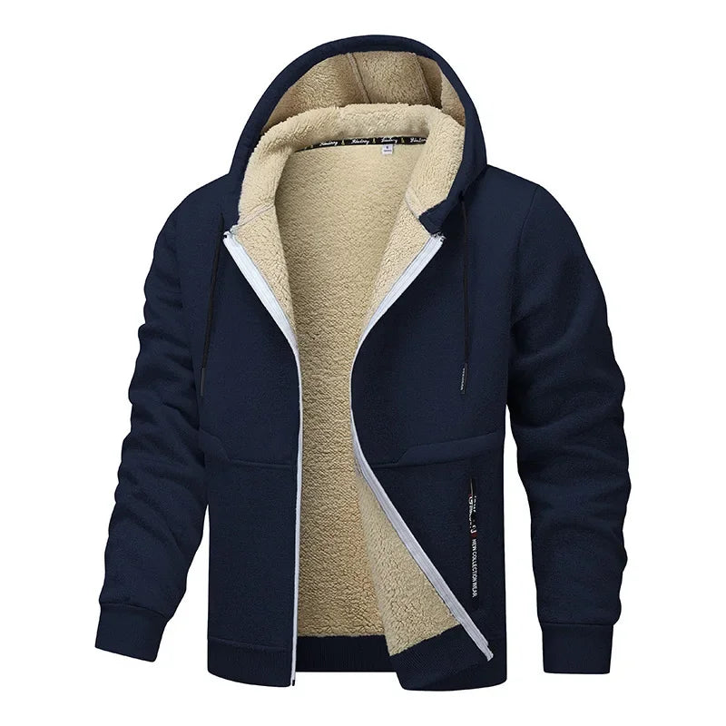 SUENTA Herren Fleece Jacke Winter Lockerer Stil Für Kühle Tage Marineblau