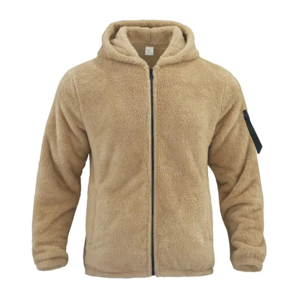 SUENTA Herren Kapuze Fleece Jacke Reißverschluss Taschen Winter Beige