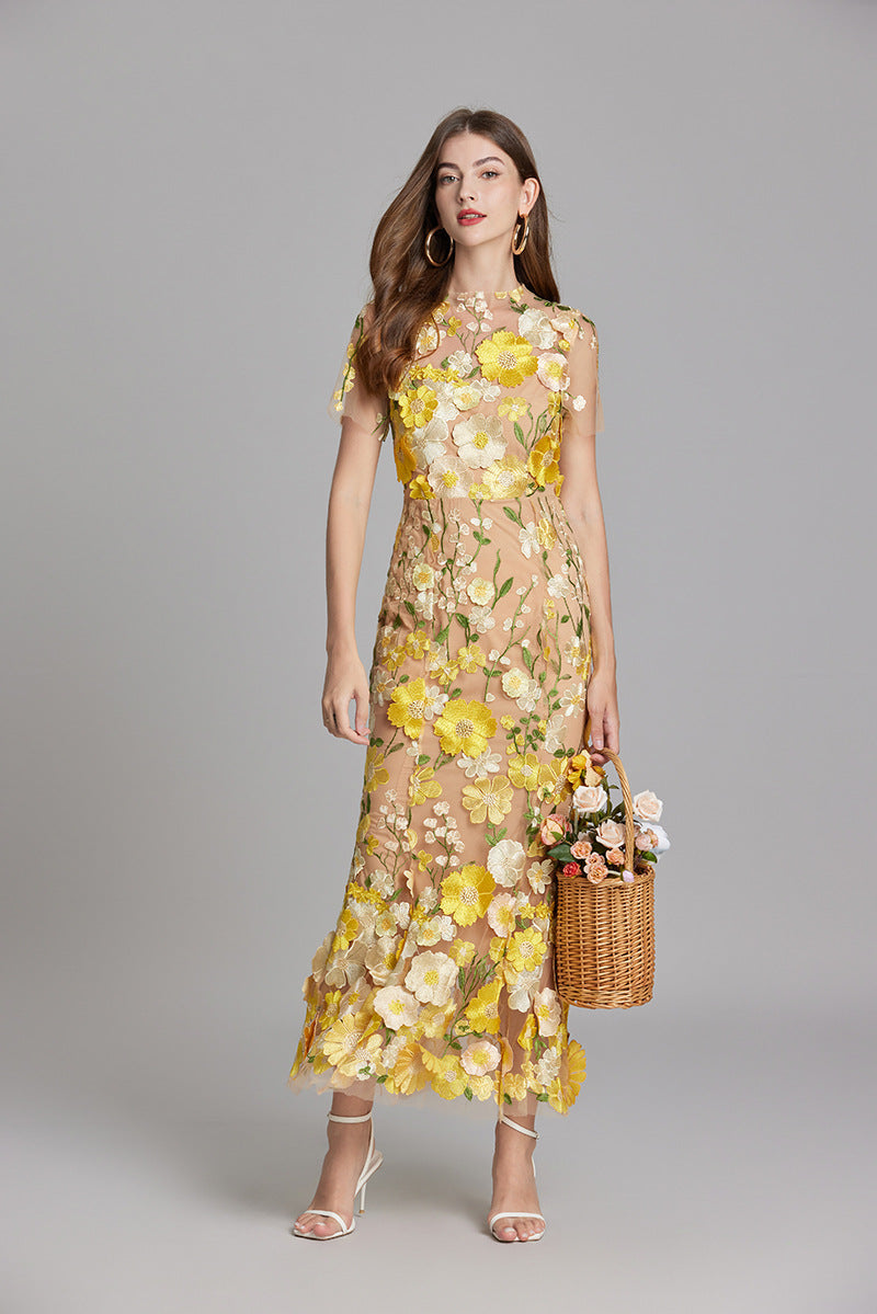 SUENTA Damen Maxi Kleid – Elegantes Ärmelloses Besticktes Kleid