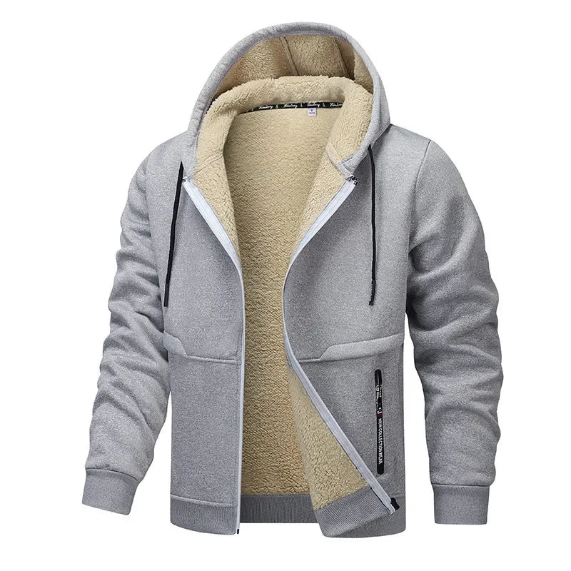 SUENTA Herren Fleece Jacke Winter Lockerer Stil Für Kühle Tage Hellgrau