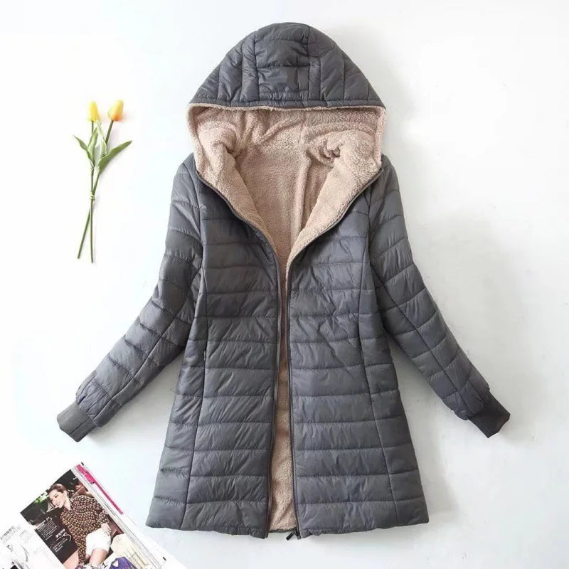 SUENTA Santana Damen Fleecejacke - Warm mit Kapuze für den Winter Grau