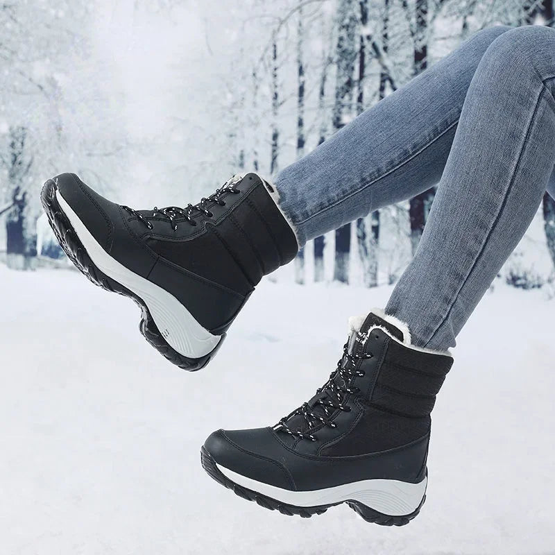 SUENTA Damen Plateau-Schneestiefel Schnürung Hohe Sohle Winteralltag - Winterstiefel
