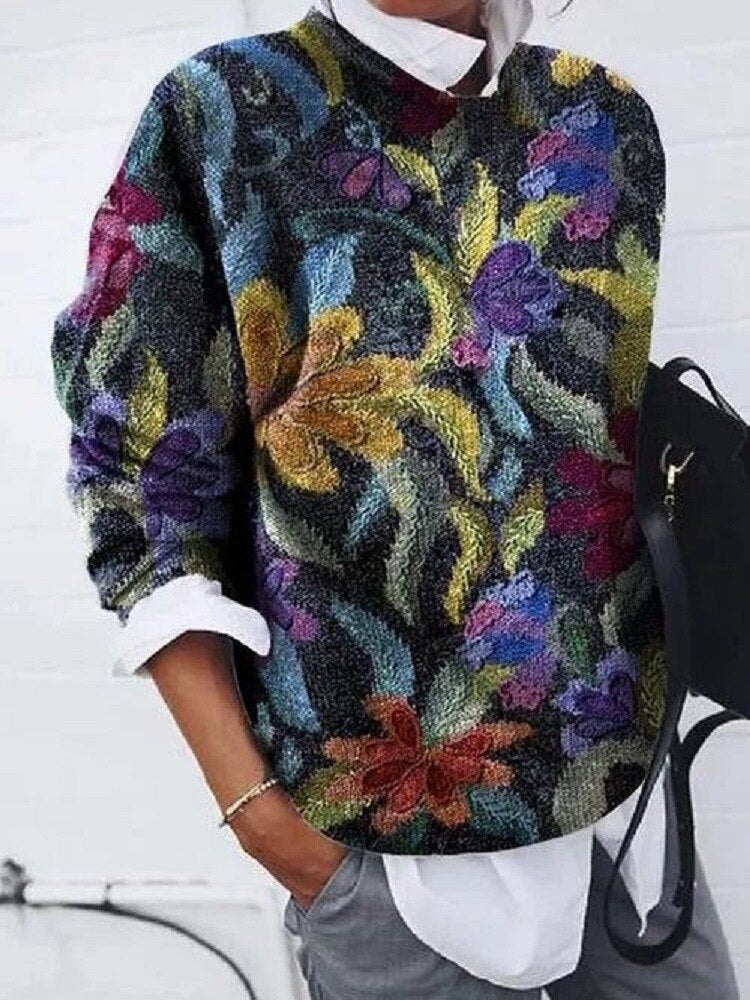 SUENTA Blumenpullover Stilvolles Blumenmuster Aus Baumwolle Bunte Blume