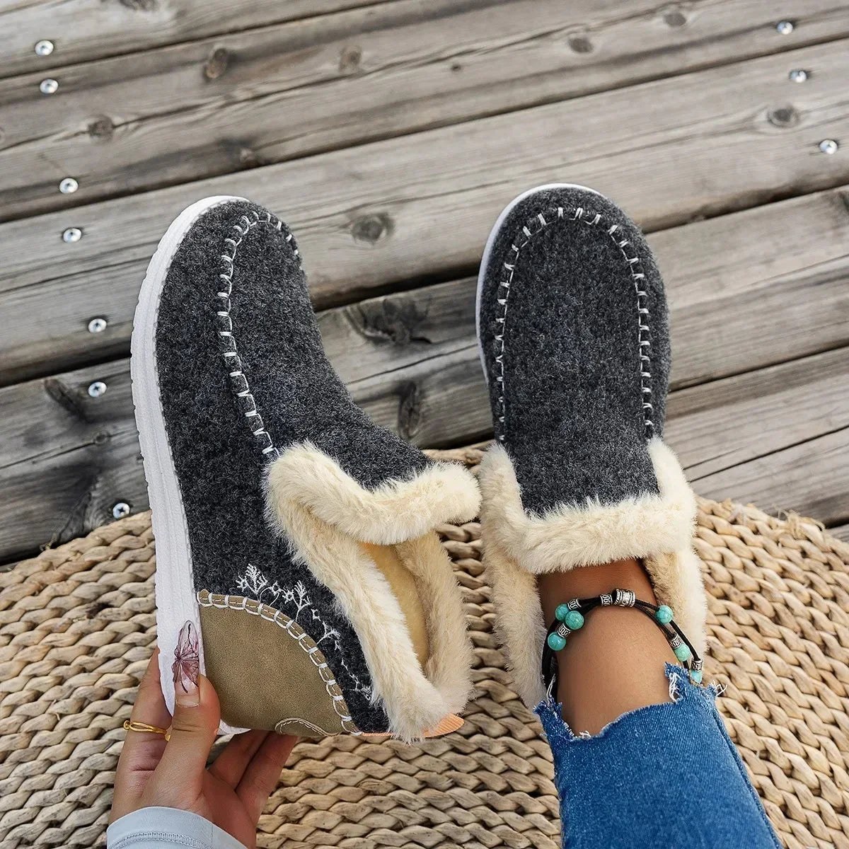 SUENTA Kuschelige Damenstiefel - Winterstiefel Grau