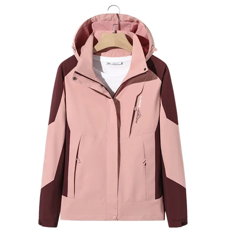 SUENTA Unisex-Skijacke Modische Wandern Skifahren Wind Schützt Rosa Weinrot