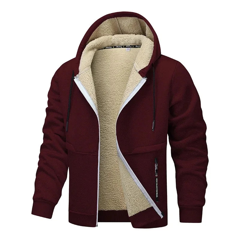 SUENTA Herren Fleece Jacke Winter Lockerer Stil Für Kühle Tage Burgund